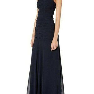 Halston Heritage Rouched Georgette Gown Navy